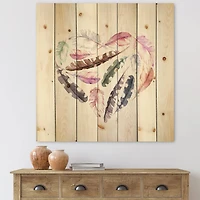 Designart - Retro Heart With Pink Bird Feathers
