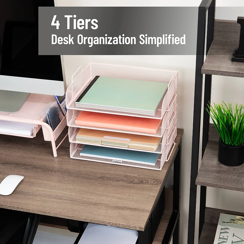 Mind Reader Stackable Paper Tray, Desktop Organizer, File Storage, Office, Metal Mesh, 4 Pcs
