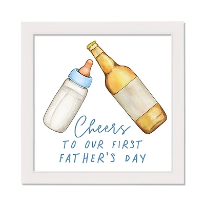 First Father's Day Cheers White Framed Canvas Art