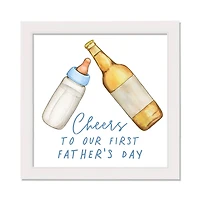 First Father's Day Cheers White Framed Canvas Art