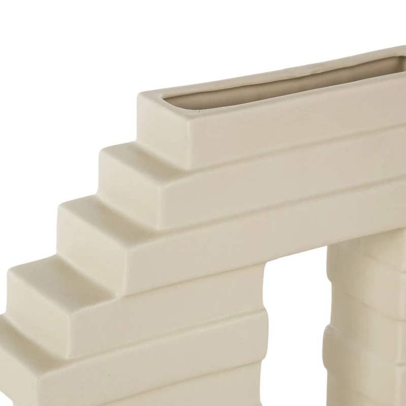 12" Cream Ceramic Abstract Decorative Vase with Rectangular Center Cutout