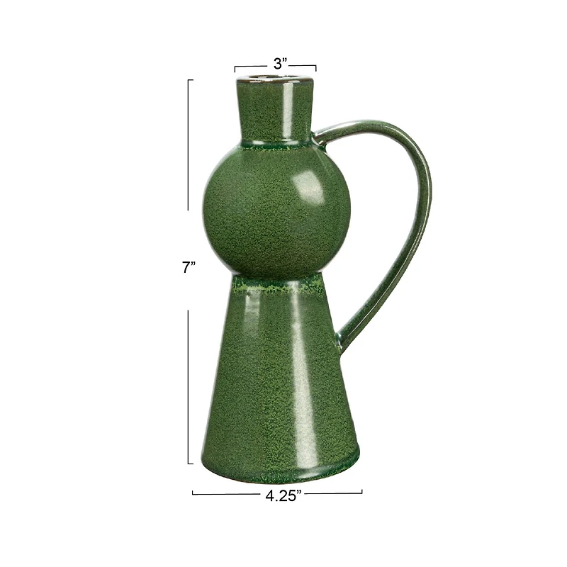 Hello Honey® 7" Green Stoneware Taper Candle Holder with Handle