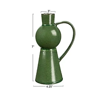 Hello Honey® 7" Green Stoneware Taper Candle Holder with Handle