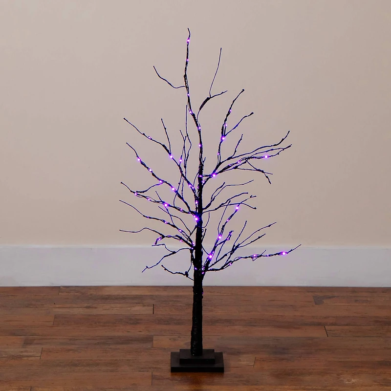 3ft. Pre-Lit Halloween Black Twig Artificial Tree with 80 Orange & Purple LED Lights