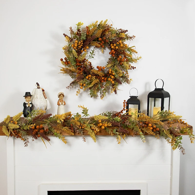 5ft. Real Touch™️ Greenery & Berries Fall Harvest Garland