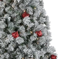 7.5ft. Pre-Lit Snowy Bristle Pine Artificial Christmas Tree with Ornaments, Warm White LED Lights