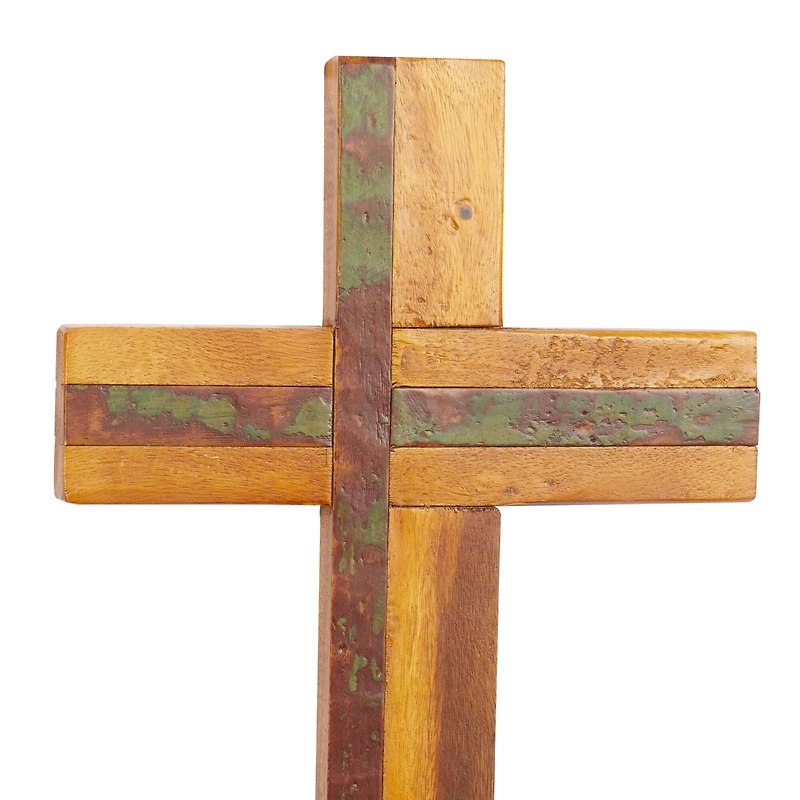 Brown Wood Industrial Cross Wall Decor, 20" x 12" x 2"