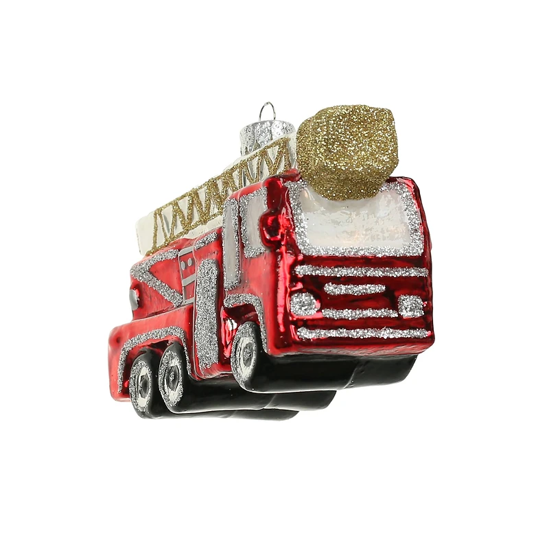 4.25" Red Glass Fire Truck Ornament by Ashland®