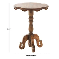 Brown Mango Wood  Turned Accent Table with Scrolled Legs and Cutout Tabletop