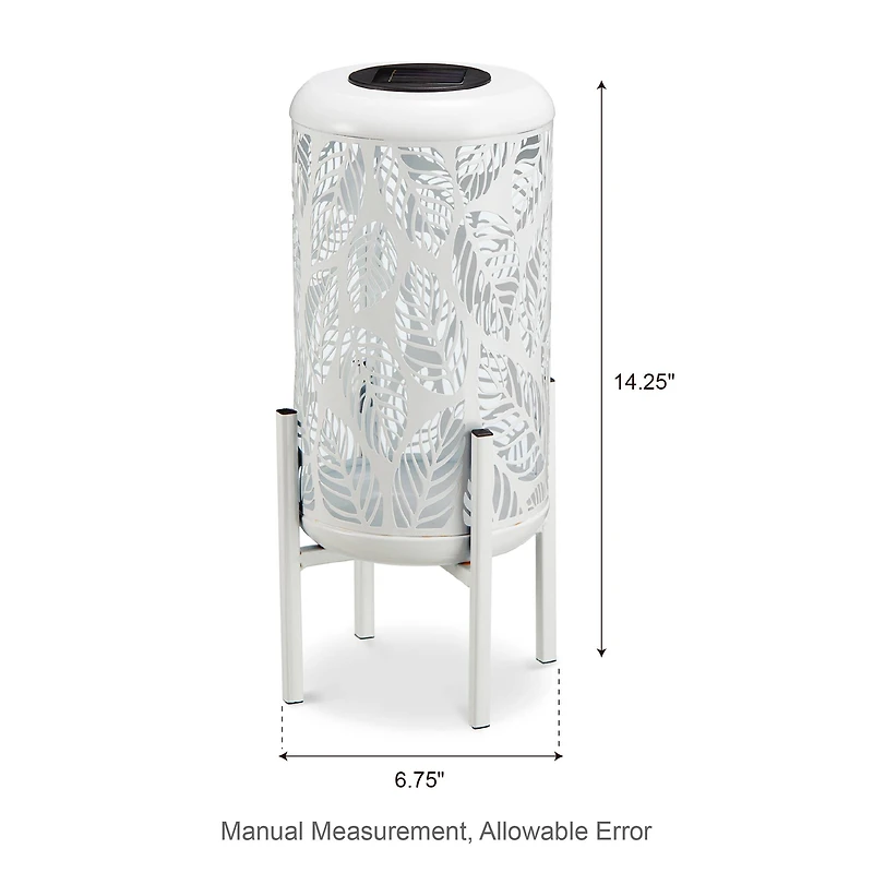 Glitzhome® 14.25" White Metal Cutout Leaves Pattern Solar Powered LED Outdoor Lanterns, 2ct.