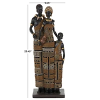 23" Family Tall African Decorative Sculpture with Gold Jewels