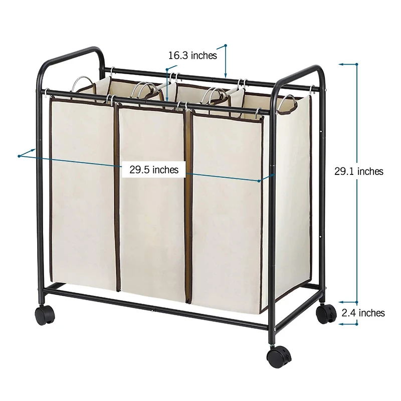 NEX™ 30" Brown Removable 3-Bag Laundry Sorter