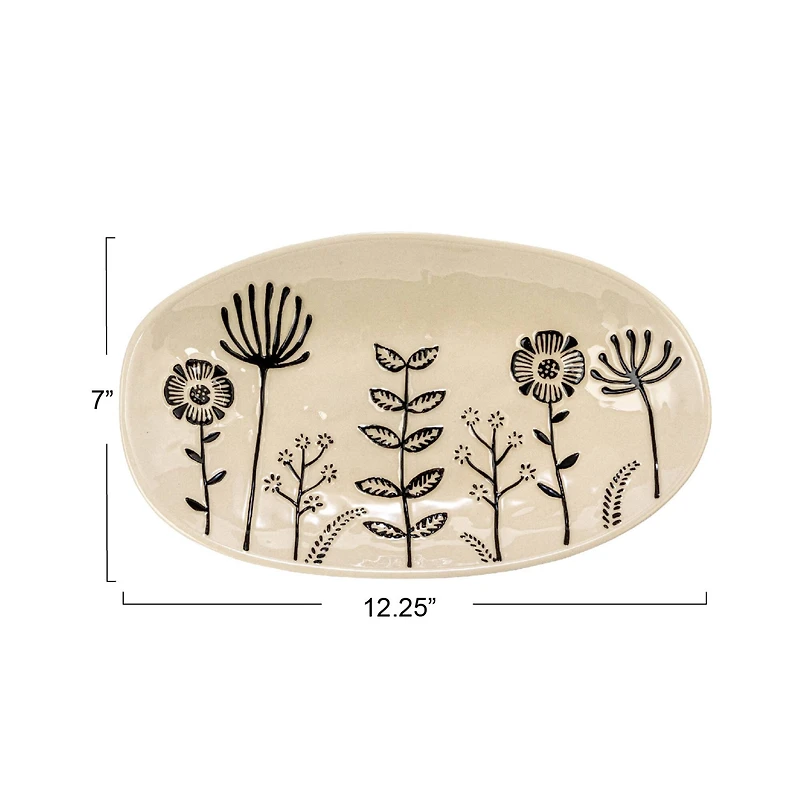 Hello Honey® 12.25" Cream & Black Floral Stoneware Plates, 4ct.