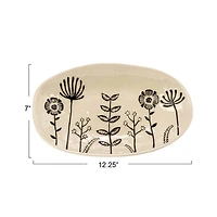 Hello Honey® 12.25" Cream & Black Floral Stoneware Plates, 4ct.