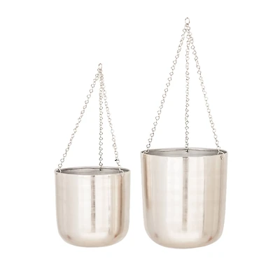 Silver Metal Glam Hanging Planter Set
