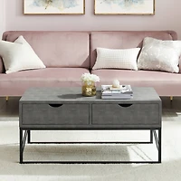 Gray 2-Drawer Faux Shagreen Coffee Table