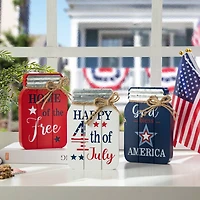 Glitzhome® 7" Patriotic Americana Mason Jar Tabletop Jar Décor Set