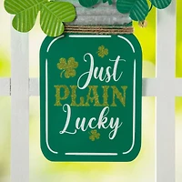 Glitzhome® 16" St. Patrick's Wooden Mason Jar with Shamrock Door Hanger