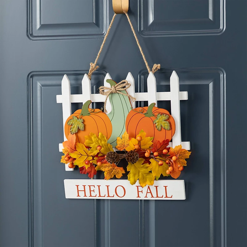 Glitzhome® 14" Fall Wooden Patch with Floral Door Hanger