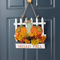 Glitzhome® 14" Fall Wooden Patch with Floral Door Hanger