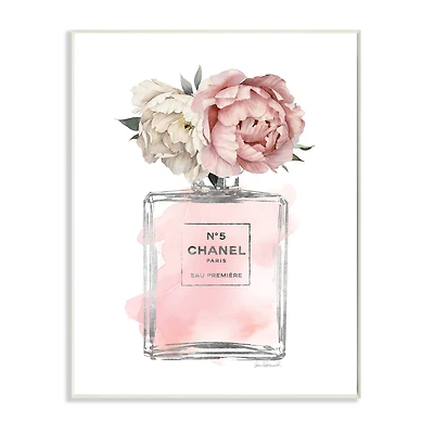 Stupell Industries Vintage Soft Flowers in Pink Fashion Fragrance Bottle Wood Wall Plaque