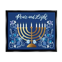Stupell Industries Peace & Light Floral Hanukkah Menorah Framed Floater Canvas Wall Art