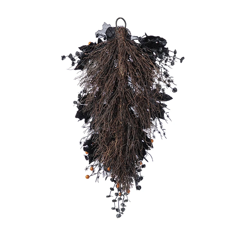 Glitzhome® 28"H Halloween Black Rose and Berry Swag with Hanger