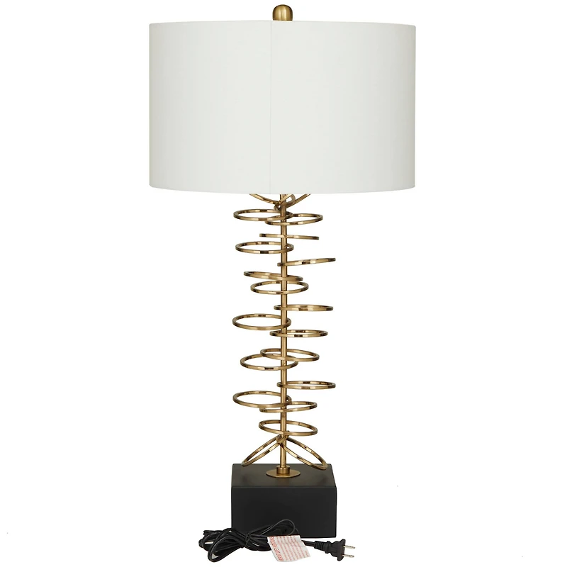 Gold Metal Gold Stacked Ring Table Lamp with Drum Shade 15" x 15" x 30"