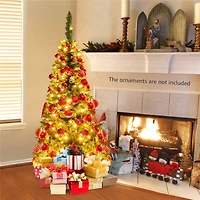 Costway 4.5ft Pre-Lit Hinged Pencil Christmas Tree, Warm White LED Lights