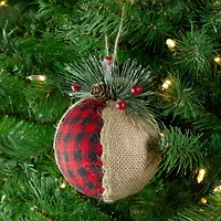 5.5" Red & Black Plaid with Burlap Christmas Ornament