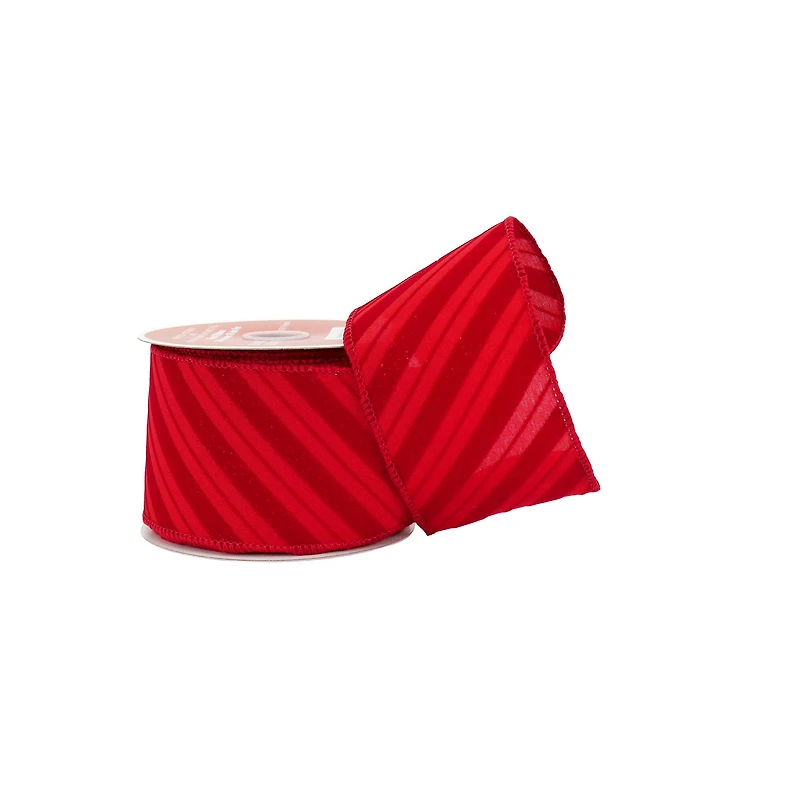 2.5" x 20ft. Red Diagonal Stripes Wired Ribbon by Celebrate It®