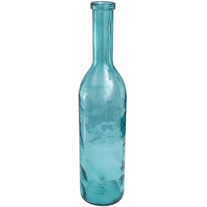 30" Teal Recycled Glass Tall Spanish Bottleneck Vase