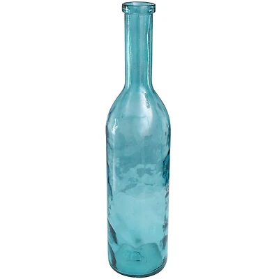 30" Teal Recycled Glass Tall Spanish Bottleneck Vase