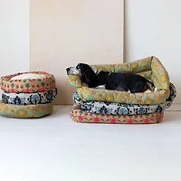 Hello Honey® 24" Natural, Blue & Gray Round Floral Cotton & Sherpa Pet Bed