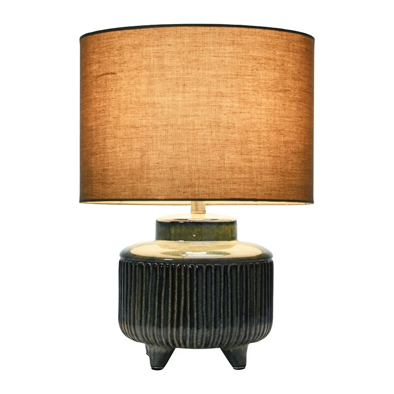 Hello Honey® 17.5" Green Reactive Glaze Footed Debossed Stoneware Table Lamp with Linen Shade