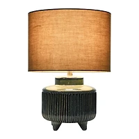 Hello Honey® 17.5" Green Reactive Glaze Footed Debossed Stoneware Table Lamp with Linen Shade