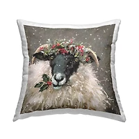 Stupell Industries Snowy Holiday Sheep Holly Throw Pillow