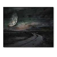 Designart - Rural Road Through The Meadow Under Full Moon