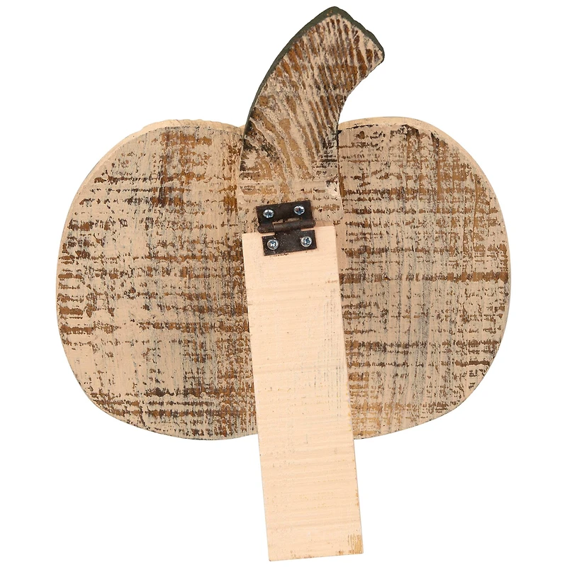 10.5" Small White Wooden Fall Harvest Pumpkin with Stem