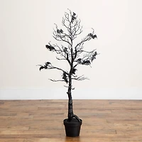 4ft. Pre-Lit Artificial Halloween Black Spooky Twig Tree with Bats and 120 Orange & Purple LED Lights