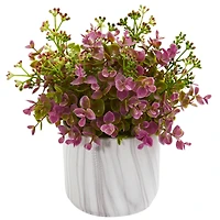 9" Purple Eucalyptus Plant In Marble Finished Vase