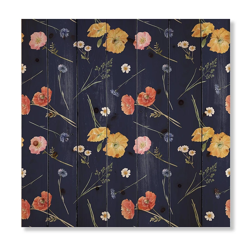 Designart - Orange and Yellow Wild Flowers On Dark Blue