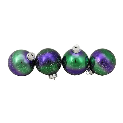 4ct. 3.25" Purple & Green Striped Glass Ball Ornaments