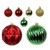44 Pack 1.8" & 4.7" Red, Green & Gold Mixed Finish Shatterproof Ball Ornaments by Ashland®
