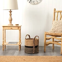 13'' Black Bottom Natural Cotton & Jute Boho Chic Basket Planter