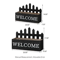 Glitzhome® Black Wood WELCOME Fence-Inspired Planter Stand Set