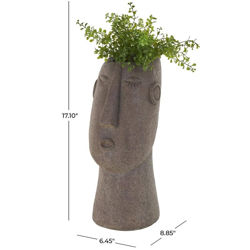 17" Textured Brown Woman Head Planter