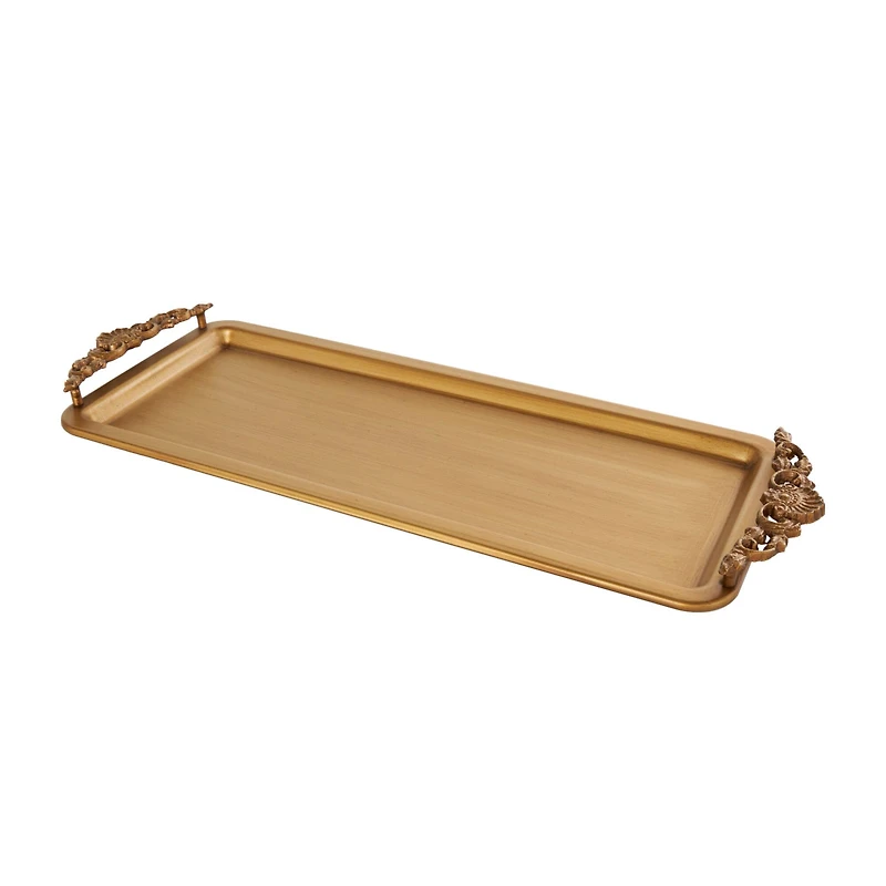 24" Bronze Brushed Metal Tray with Antique Scroll Handles