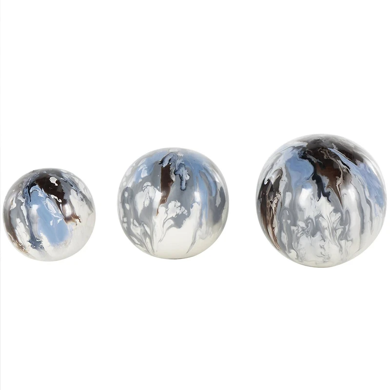 Blue, Brown & Cream Metal Abstract Swirl Orbs & Vase Filler Set