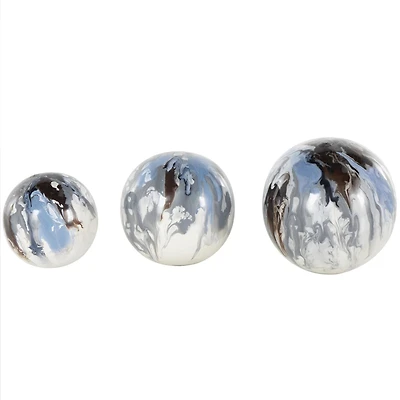 Blue, Brown & Cream Metal Abstract Swirl Orbs & Vase Filler Set